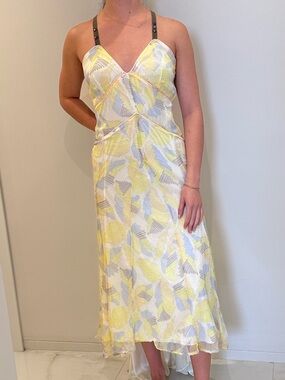 Diesel Yellow Grey White Y2K Silk High-Low Dress